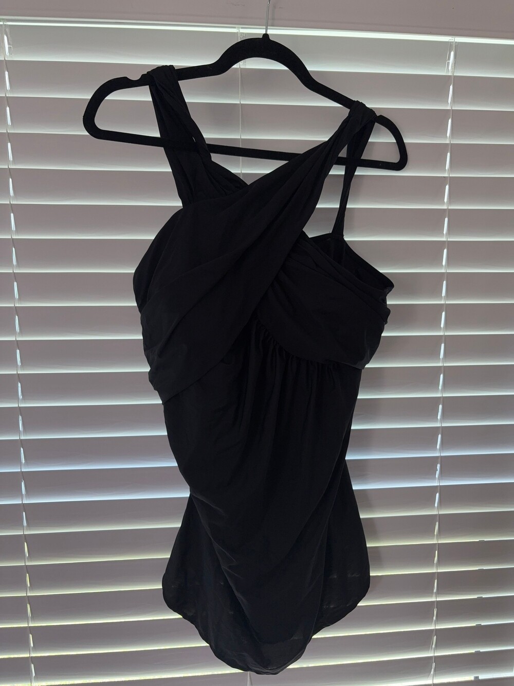 Lands' End Twist Front Dress Size 16 Black Nylon Spandex Swimsuit